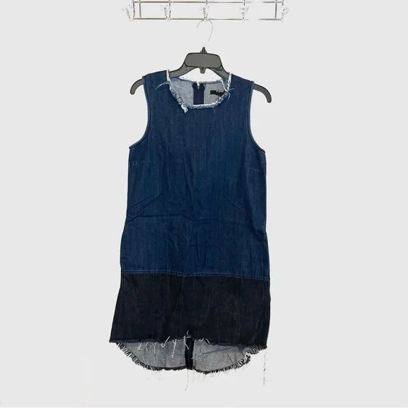H&M | Dresses | Hm Twotone Raw Frayed Edge Hilo Mini Denim Patchwork Dress  | Poshmark